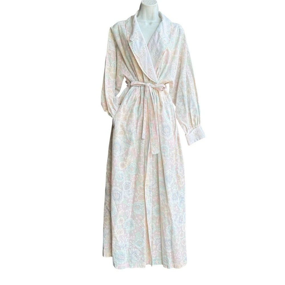 Vintage Partners by Mervyn's Floral Long Robe Women's L Lace Trims loungewear